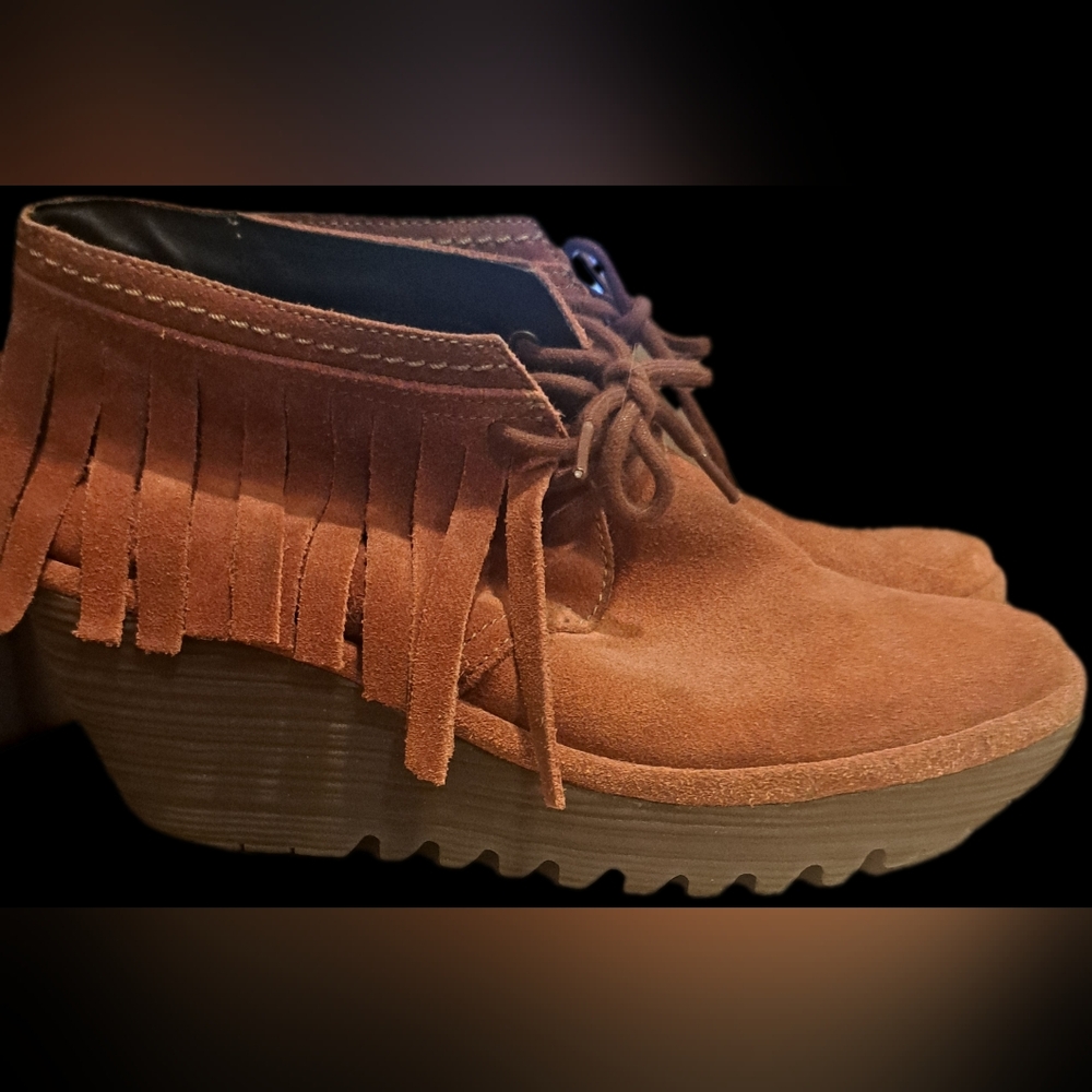 FLY LONDON Suede Fringed Ankle Boots - 39 (8)